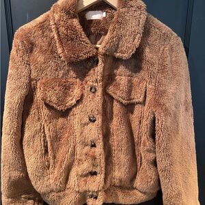 Cozy FARROW Women's Tan Teddy Bear Faux Fur Jacket Teddy Coat